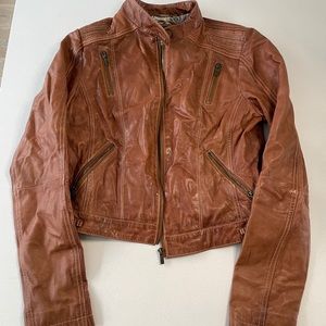 Black rivet genuine leather crop jacket